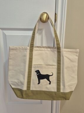 The Black Dog Cream Canvas Tote with Olive Trim and Black Dog Silhouette